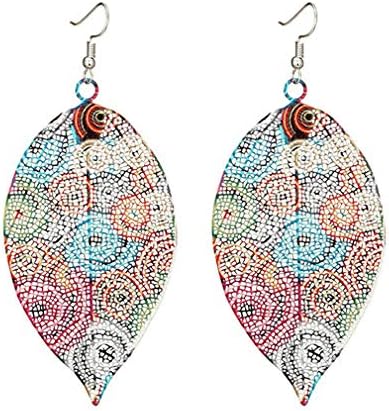 JOYfree Leaves Earrings Retro Ethnic Leaf Shape Pendant Ear Studs Dangle BohemiaRound Circle Pattern Long Tassel Drop Earring