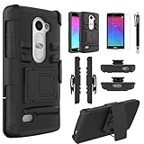 LG Leon Case, LG Sunset Case, LG Power Case, LG Destiny Case, LG Risio Case, [Combo Holster] Phone Cover with [HD Screen Protector] Built-in Kickstand and Belt Clip + Circlemalls Stylus Pen -Black