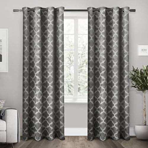 Black Pearl Geometric Design Polyester Window Curtain Panel Set, 96" L x 54" W