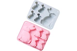Cabilock 2pcs Easter Bunny Silicone Molds for Chocolate Candy Baking, Food-Grade Blue and Pink Silicone Cake