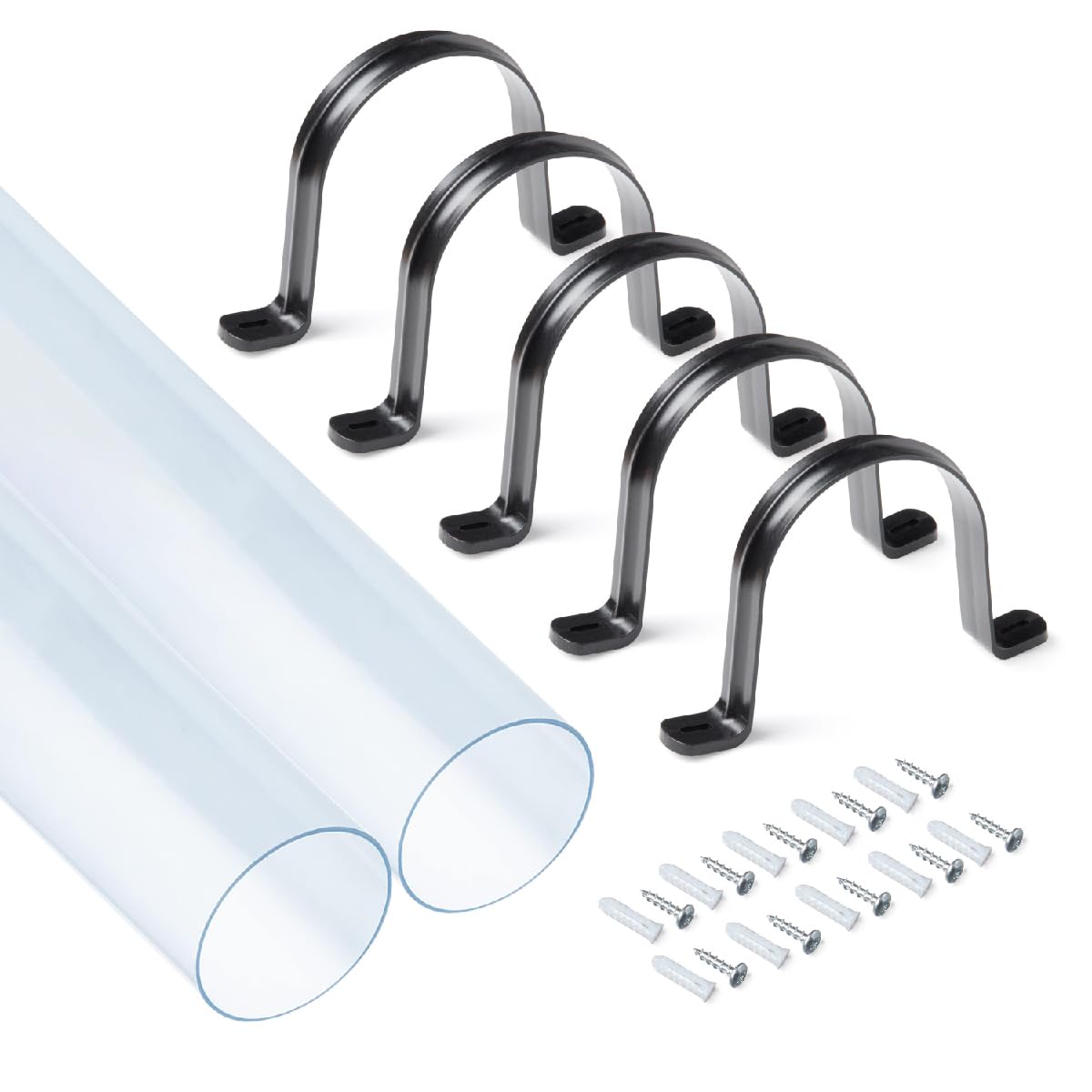 POWERTEC Clear PVC Pipe 4" x 36" Long, 2PK Plastic Tubing and 5PK Pipe Straps w/Anchors & Screws Compatible w/Dust Collection Fittings - Hose for Woodworking Tools (70471) Image