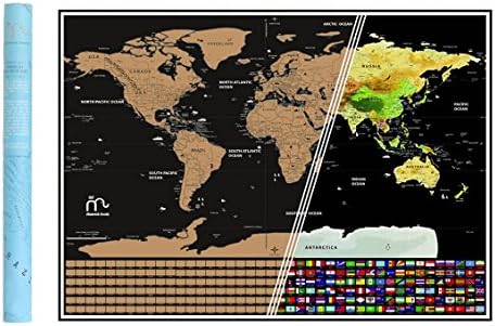 Go Maverick Goods - Scratch Off The World Map Poster. Original Travel Tracker Map with US States Outlined. Clean design and vibrant colors to make the perfect gift for travelers. Accessories included.
