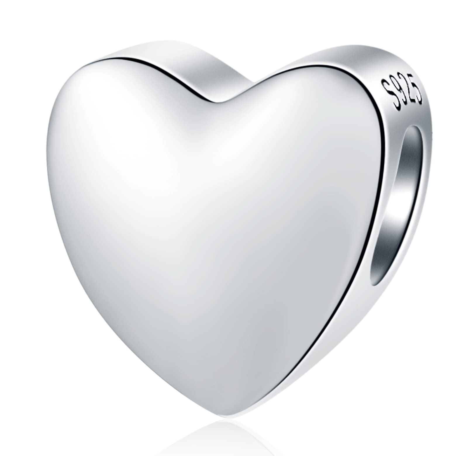 Smooth Love Heart Charms, Fit Pandora My First Mothers Day Charm Bracelet, 925 Sterling Silver Valentines Day Sweet Heart Beads, Gift for Mom in Law/Daughter/Son/Grandma