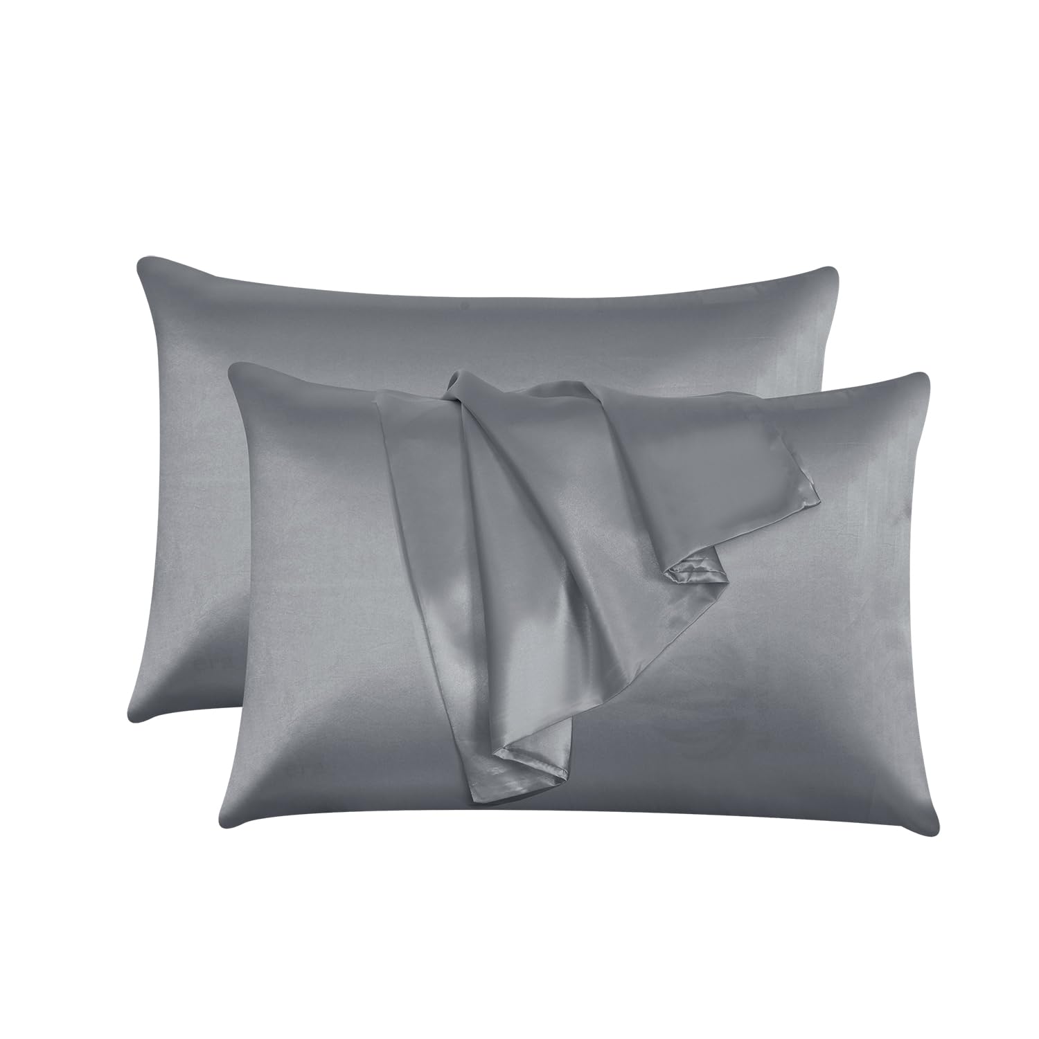 ROOEE Satin Silk Pillowcases for Hair and Skin 2 Pack Standard Size 50x75cm Envelope Closure Pillow Case (SILVER)