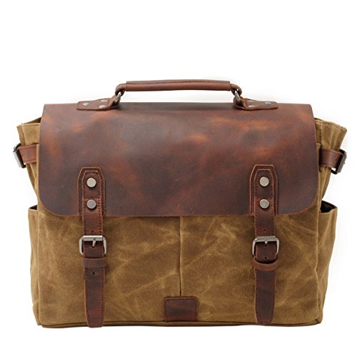 Neuleben Kameratasche Vintage Wasserdicht Canvas Leder Fototasche für DSLR Objektiv Shultertasche Aktentasche Multifungktion (Braun)