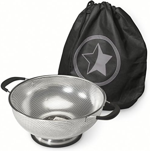 Starkeen’s Stainless Steel 5-quart Colander, Professional Eco-friendly Strainer Bowls with Food Grade Black Silicone on Handles and Ring Base for a Healthier Lifestyle, Available in 4 Colors