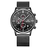 Mens Black Stainless Steel Calender Alloy Business Formal Quartz Wrist Watch for Man
