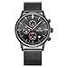 Baogela Mens Black Dial Military Stainless Steel Chronograph Quartz Wrist Watch\
