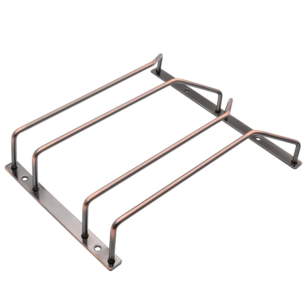 zoohot Wine Glass Rack - Under Cabinet Stemware Wine Glass Holder Glasses Storage Hanger Metal Organizer for Bar Kitchen Red Copper (2 Rows, 1 Pack)