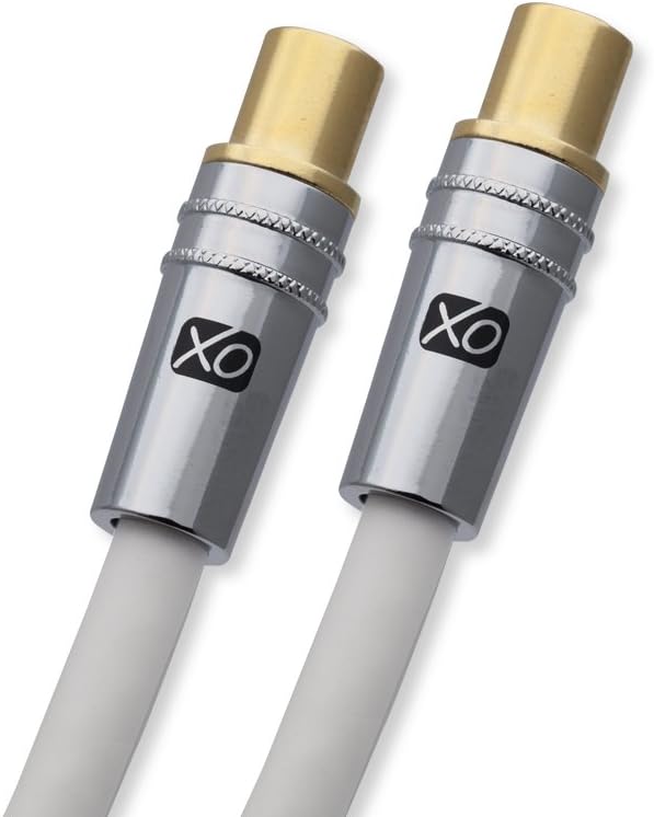 OX XO - 10m Male to Male Shielded TV/AV Aerial Coaxial Cable with Gold Plated Connector and Metal Plug For UHF/RF TVs, VCRs, DVD players, DVRs, cable boxes and satellite - White