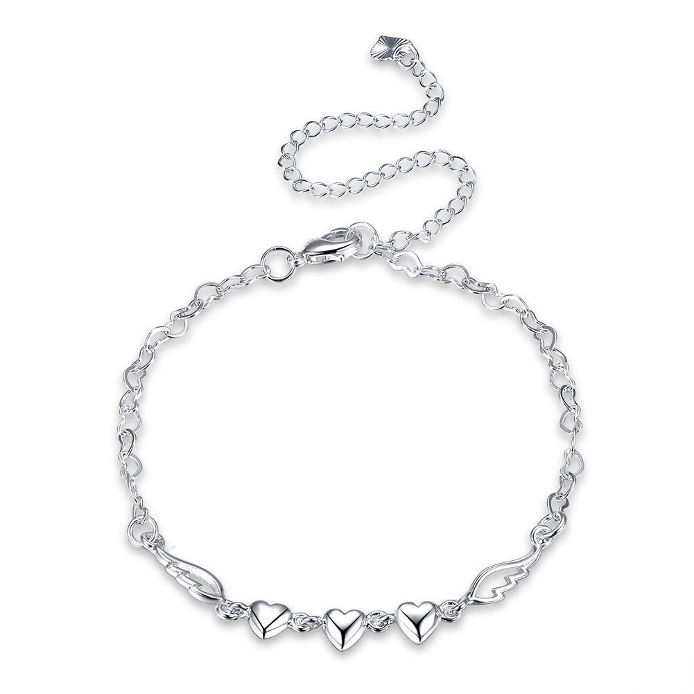 Chereda Heart-Shaped Wing Footchain Women's Beach Jewelry 925 Silver Anklet
