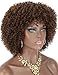 Kalyss Short Kinky Curly Wigs for Women Ombre Brown with Black Roots Premium Synthetic Natural Afro Wigs with Hair Bangs Lightweight Full and Bouncy