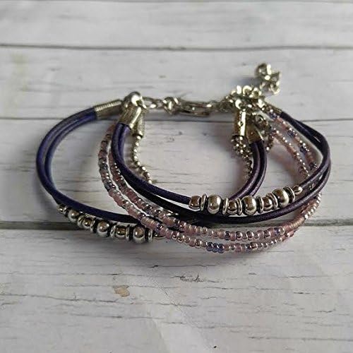 Purple Leather Beaded Multistrand Bracelet