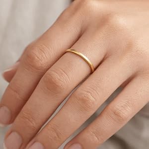 2MM Titanium Steel Thin Rings,Classical Plain Stacking Band Statement Wedding Promise Ring For Women(5,Gold)