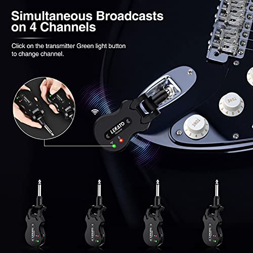 LEKATO 5.8GHz Wireless Guitar System - Rechargeable Digital Transmitter & Receiver with Strong Anti-Interference for Electric Guitar, Bass- Clear&Pure Sound,Guitarist Gift(Black)