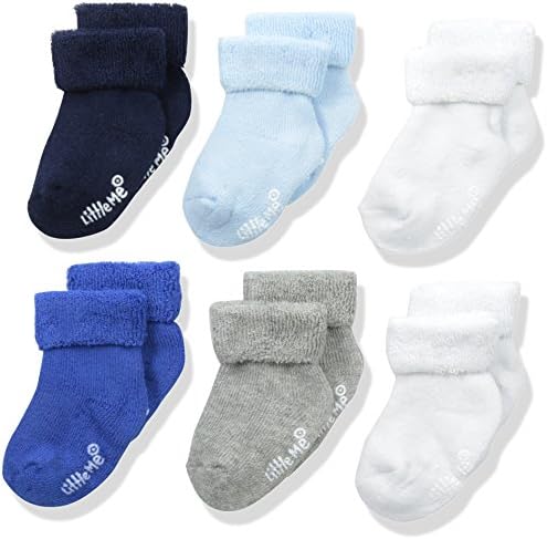 Little Me Baby Boys 6 Pack Socks, Blue/White/Gray, 6-12 Months