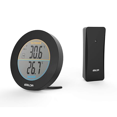 HOCOSY LED-Digitales Thermometer?wireless außenthermometer ?Innen Außentemperatur Monitor mit Funk-Außensensor?Indoor Hygrome