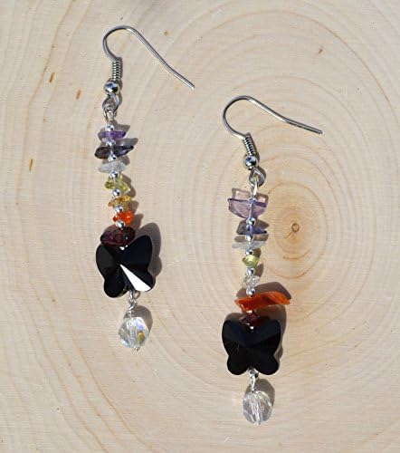 Swarovski crystal butterfly chakra rainbow dangle earrings