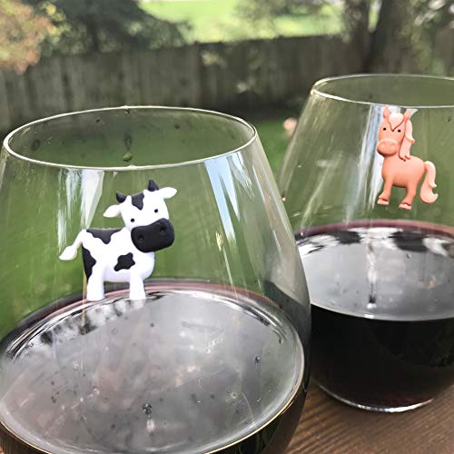 Barnyard Animal Wine Charms - Magnetic Glass Markers and Identifiers Set of 6 by Simply Charmed - Thumbnail 2