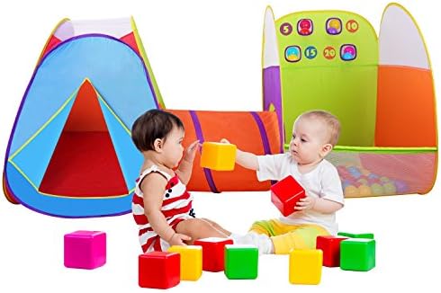 Kids Tunnel Ball House - Leedor Kids Tent Cubby Tube Teepee 3pc Pop-Up Play Tent