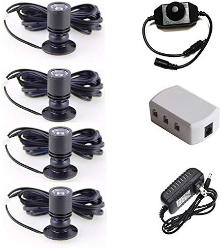 LED Vertical Spotlight Lamp Set Dimmable - LED1.5W 12VDC White 6000k for Mini Spotlight Jewelry Showcase Display Lighting Fixture Black Shell Including 4 Pack Spotlight Lighting and Power
