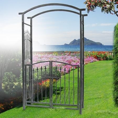 Rosenbogen Mit Pforte Rankbogen Silber Anthrazit Amazon De Garten