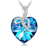 SUE'S SECRET Bow-Tie Forever Love Heart Pendant Necklace with Swarovski Crystal, 18", Ocean Blue, Elegant Gift for Her