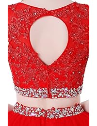 Himoda H021 vestido de fiesta de dos piezas, corto, con cuentas, con apliques de encaje, para mujer.