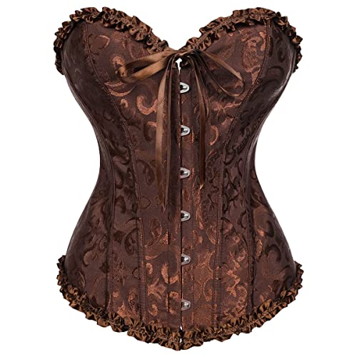 SHYMMUO Women's Lacing Corset Top Satin Floral Boned Overbust Body Shaper Bustier Sexy Waist Push Up Shapewear Lingerie…