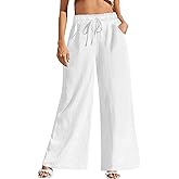Fancysters Women Wide Leg Linen Pants, High Waisted Summer Casual Cotton Linen Palazzo Pants with Pockets