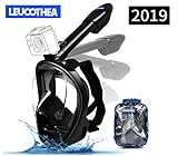 LEUCOTHEA Full Face Snorkel Mask for Adult with 180&deg; Panoramic View, Anti-Fog & Anti-Leak Technology, Detachable Camera Mount&Adjustable Head Straps for Diving Snorkeling and Swimming, Black Size L/XL