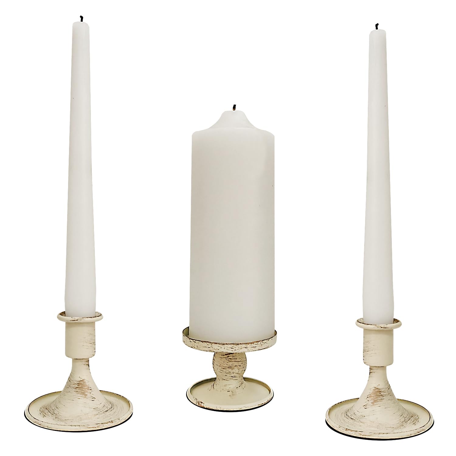 Photo 1 of Unity Wedding Candle Holders - Taper Candle Holders for Pillar Candles, 3 Piece Metal White Unity Candlestick Holder – Rustic Farmhouse Style Home Decor for Ceremony, Anniversary