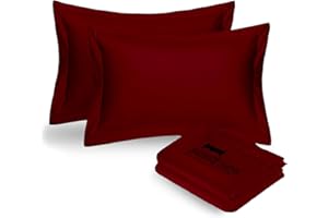 eBeddy Linens Standard Pillow Shams Set Burgundy Solid Egyptian Cotton Envelope Closure 20x26 Inch with 2" Flange 800-TC Decorative Bed Pillow Cover Pack of 2, Soft Cozy & Breathable