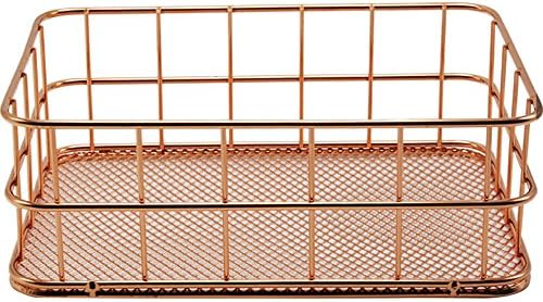 Lights of life Modern Copper Rose Gold Wire Mesh Basket Storage Office Bedroom Bathroom Rose Gold medium (24.5cm)