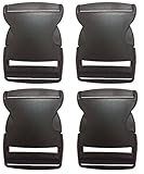 Plastic Buckles 2 Inch (Pack of 4) - Heavy Duty Quick Side Release for Webbing, Flat & Black - by Beaulegan