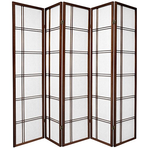 Oriental Furniture 6 ft. Tall Double Cross Shoji Screen - Walnut - 5 Panels