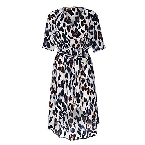 Floral Dresses For Women's Leopard V Neck Lace Up Wrap Dress Ladies Evening Party Midi Dress For Anniversary,Party,Valentines Day (Multicolor,L)
