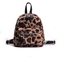 YSMYWM Women Leopard Print Faux Fur Backpacks School Bags Mini Daypack Soft Plush Shoulder Bag Rucksack (Brown), Small