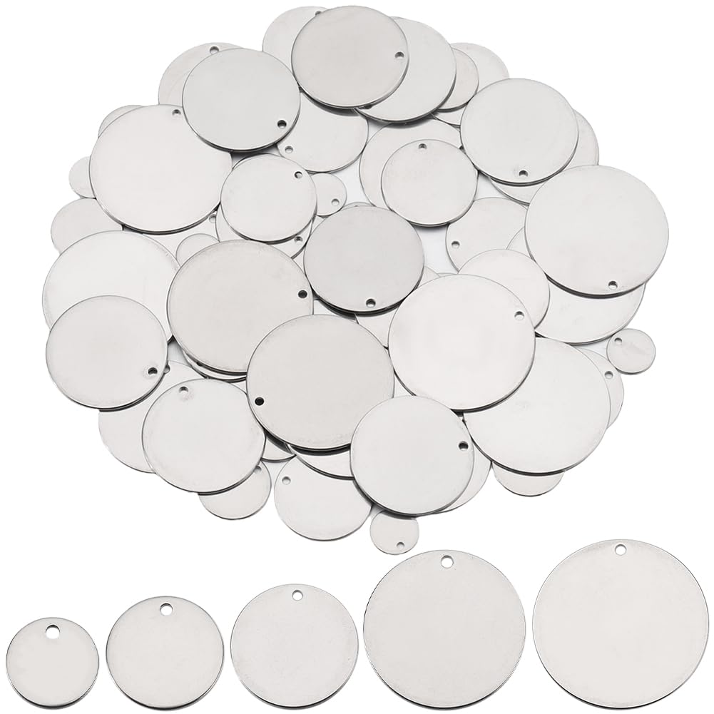 SUNNYCLUE 100Pcs 5 Sizes Blank Stamping Charms Metal Stamping Blanks Tags Coin Disc Tag Dog Flat Large Round Shape Charm for jewellery Making Charms Supplies DIY Craft Necklace Bracelet Beginners