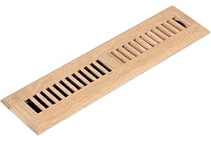 Homewell White Oak Wood Floor Register, Drop in Vent Cover with Damper, 2x12 Inch, Unfinished