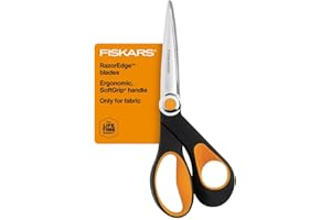 Fiskars RazorEdge Fabric Scissors, Precision-Ground Stainless Steel Blades, Heavy Duty Softgrip Handle, 8", Black