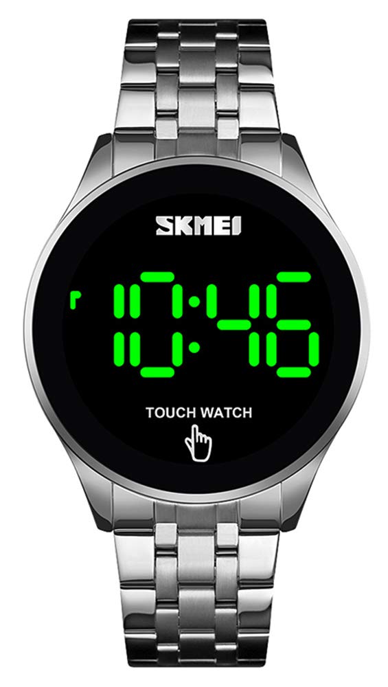 Gosasa Touch Screen Digital LED Waterproof Men Womens Sport Casual Stainless Steel Wrist Watch, Silver B, Digital