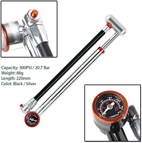 UNICHE Silver Air Shock Pump for Suspension Fork - 300PSI 21Bar Air Suspension Pump