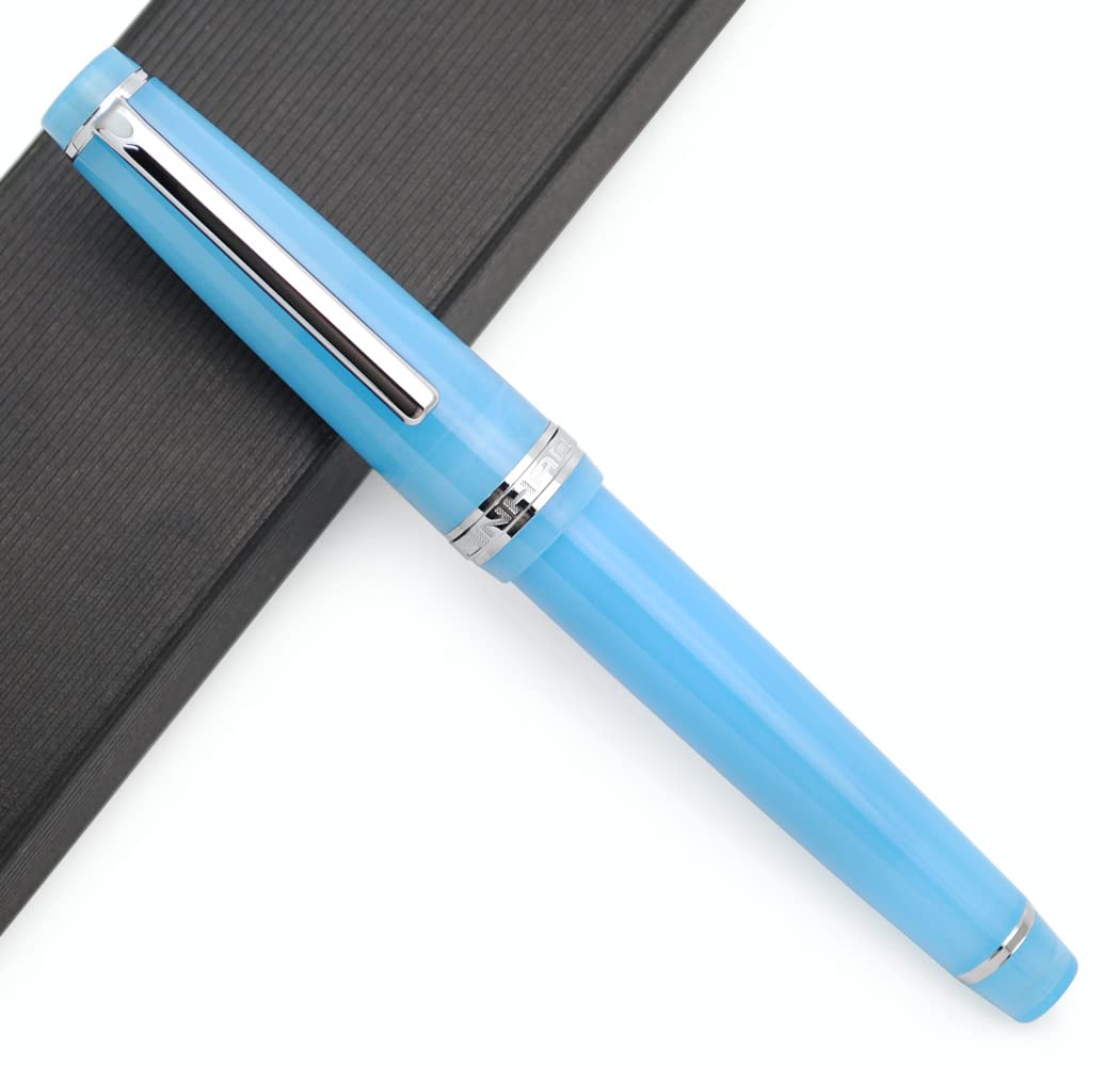 JINHAO 82 Celluloid Fountain Pen Acrylic Ink Pen with Ink Converter (Fine Nib, Silvery Clip-Transparent Ocean Blue)