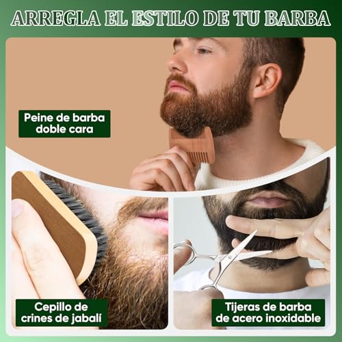 OranSee Kit Cuidado Barba 14 en 1 para Hombre, Incluye Aceite, Bálsamo, Champú, Rodillo Microagujas, 2 Cajas de Hojas, Maquinilla Plumas, Mejor Regalo Perfecto Originales para Hombre o Papa