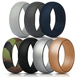 ThunderFit Silicone Rings, 7 Pack Wedding Bands for Men - 8.7 mm wide (Gray, Dark Gray, Dark Blue, Camo, Black, Silver, Gold, 6.5 - 7 (17.3mm))