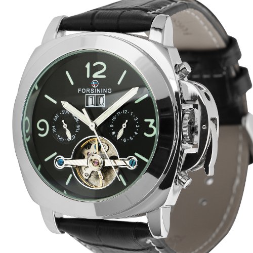 Ess tourbillon style black leather aviator date automat…