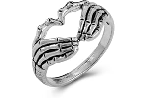 ZZ ZINFANDEL Silver Skeleton Hand Ring Love Punk Skull Hand Ring,Gothic Love Heart Gesture Skeleton Hand Ring for Rock Hip-hop Halloween Costume Jewelry Accessories