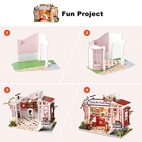 ROBOTIME Dollhouse Miniature with LED Wooden Miniature Craft Kits for