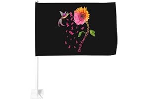 Breast Cancer Awareness Sunflower Hummingbird Car Flag 12x18 Inch Window Clip Flag - Double Sided Fade Resistant Outdoor Deco